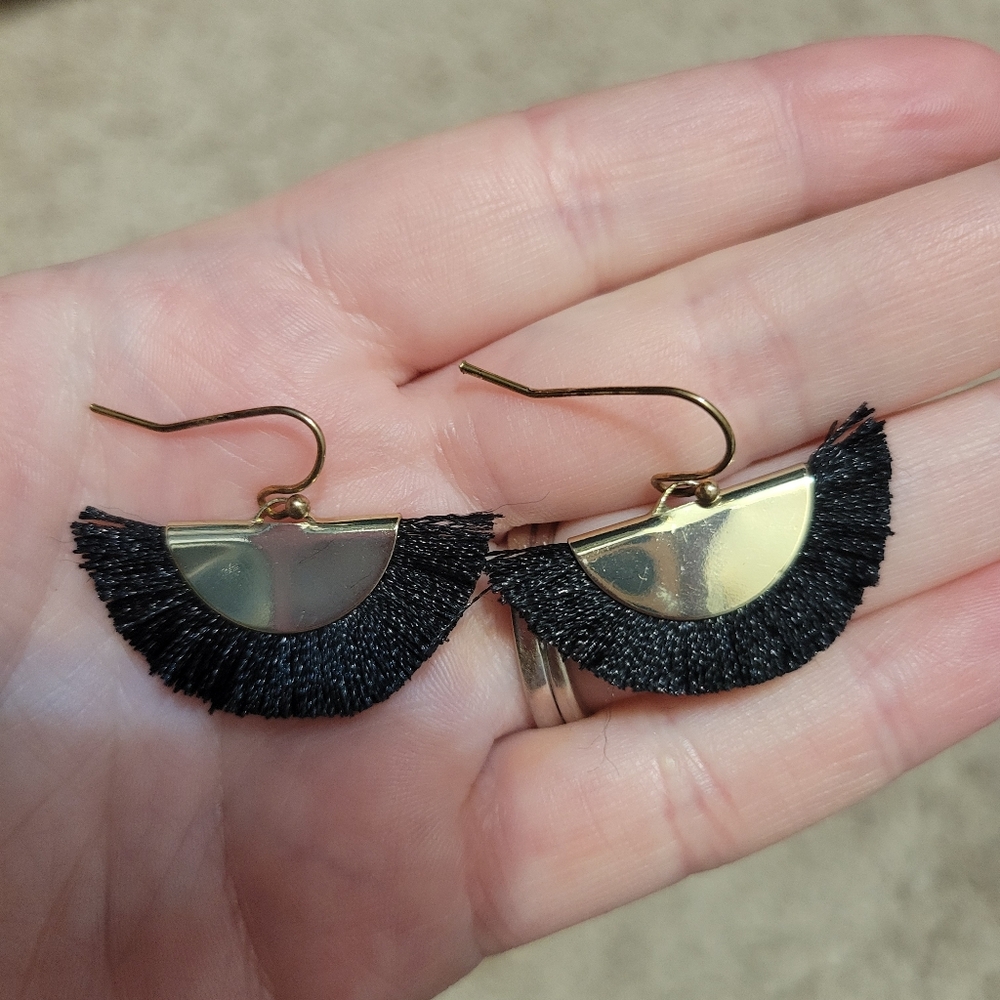 Black and gold tassel earrings